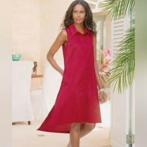 Red sleeveless linen summer dress